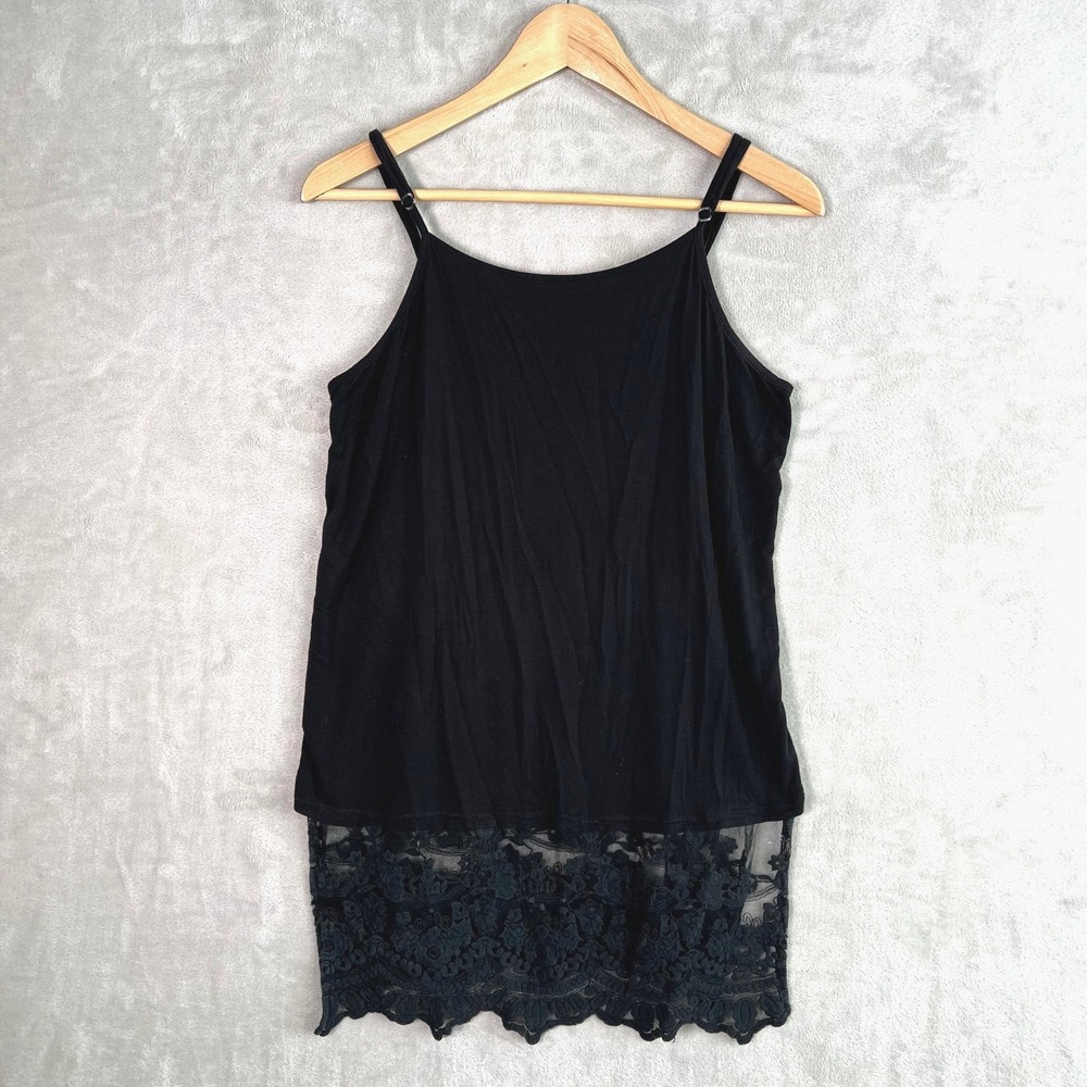 Lace Trim Cami Layering Tank Top Size M Black Y2K Whimsigoth Bella Elena 90s